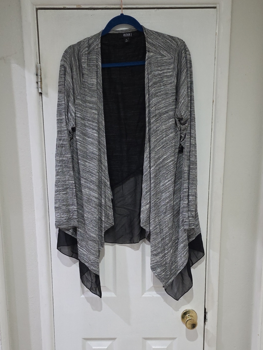 a.n.a Gray Marled Open-Front Draped Cardigan with Black Chiffon Trim